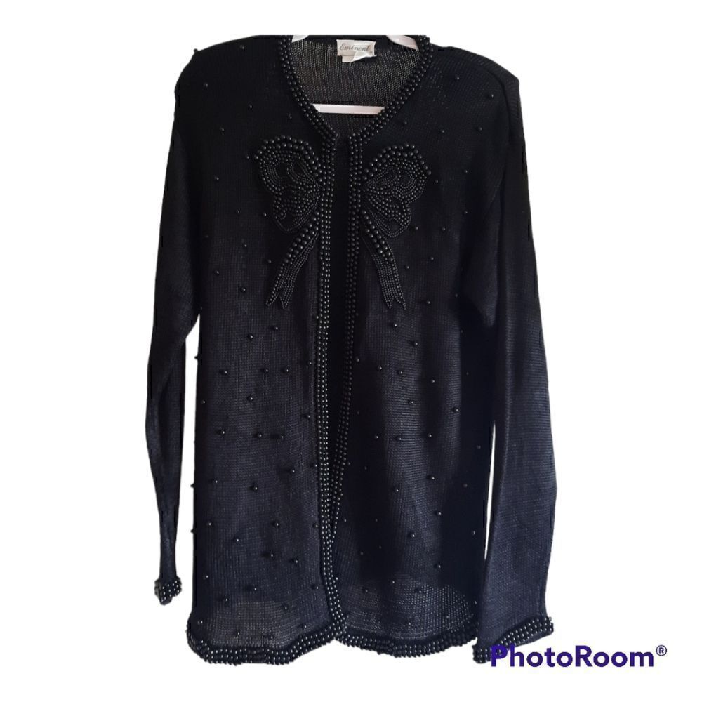 Eminent Beaded Bow Cardigan Sweater